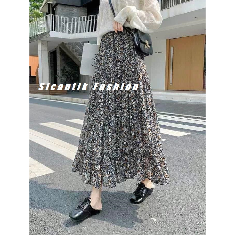 Jual ROK PLISKET PREMIUM MOTIF BUNGA TERLARIS // ROK PLISKET DAISY