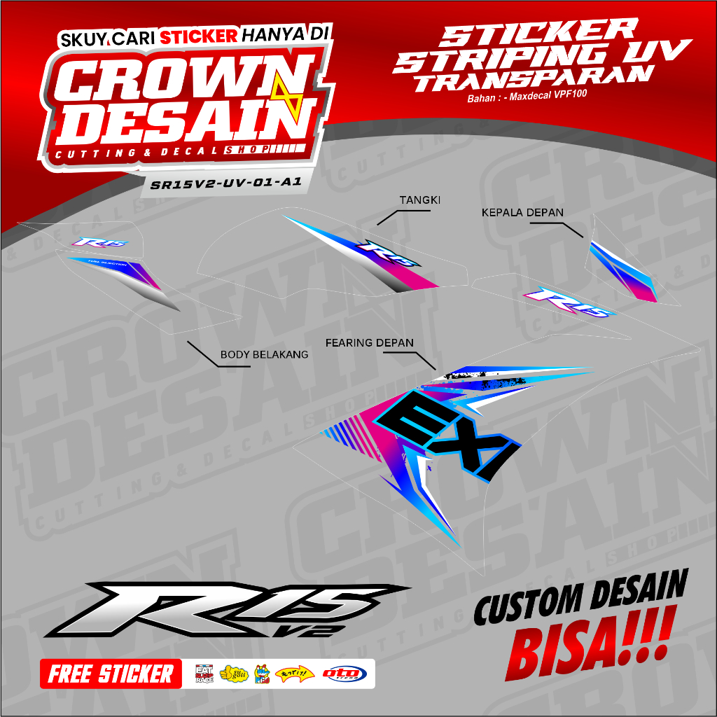 Jual Striping Uv Transparan R V Lis Rainbow Decal Striping Uv R V Variasi Transparan