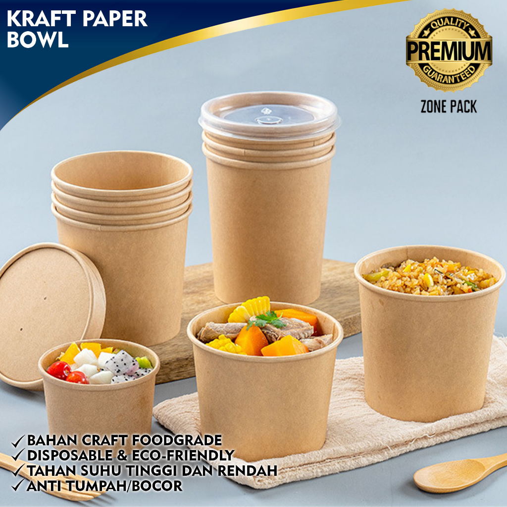 Jual Paper Bowl Cup Wadah Mangkok Rice Bowl Tutup Mangkok Sup Mangkok Kertas Anti Minyak