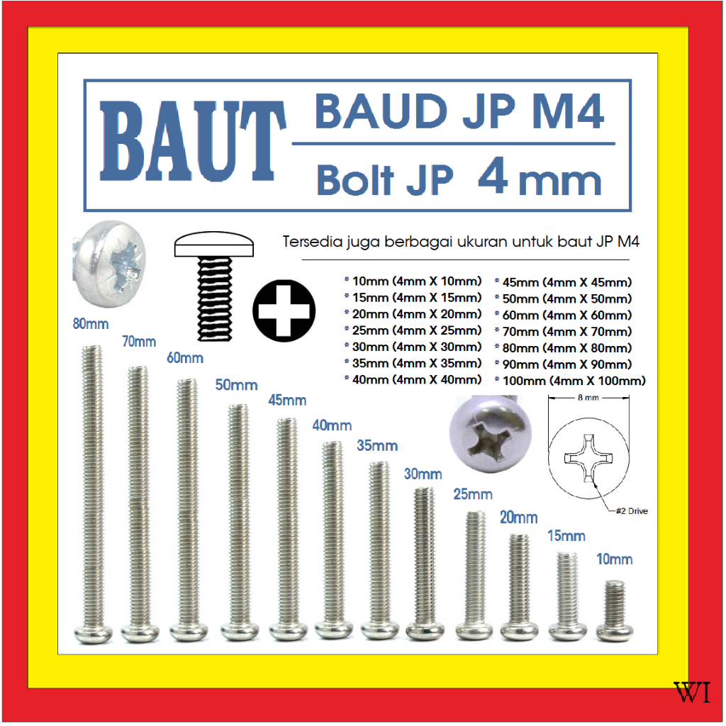 Jual BAUT BAUD JP M4 GALVANIS MACHINE SCREW KEPALA BULAT 80 90 100mm ...