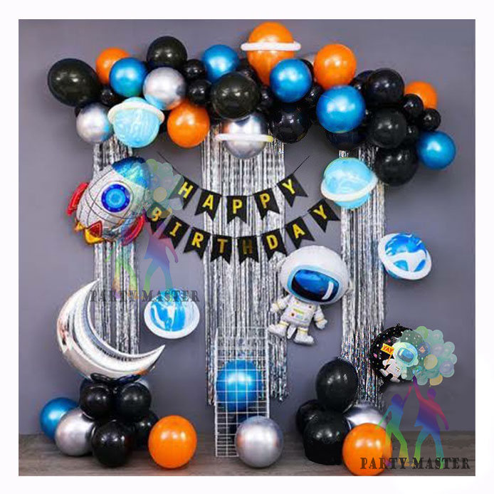 Paket Dekorasi Balon Ulang Tahun Galaxy bulan Roket Astronot anak laki