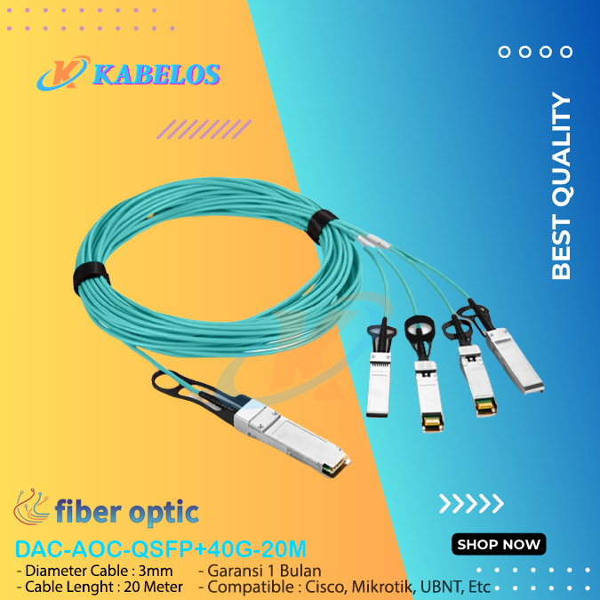 Jual Active Optical Cable (AOC) QSFP to 4x SFP+ | QSFP+ 40G 20 Meter ...