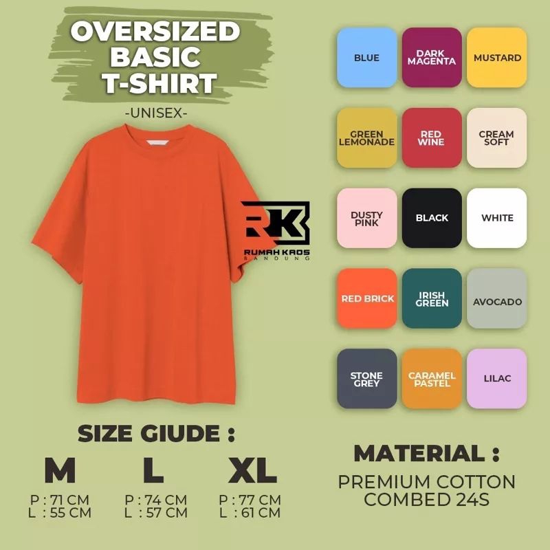 Jual Kaos Polos Oversize Unisex Cotton Combed 24s Premium T Shirt Kaos