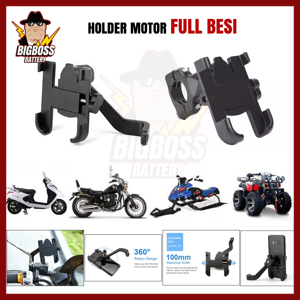 Jual Phone Holder Hp Di Motor Spion Stang Full Besi Bahan Alloy Stand Penahan Ponsel Penyangga