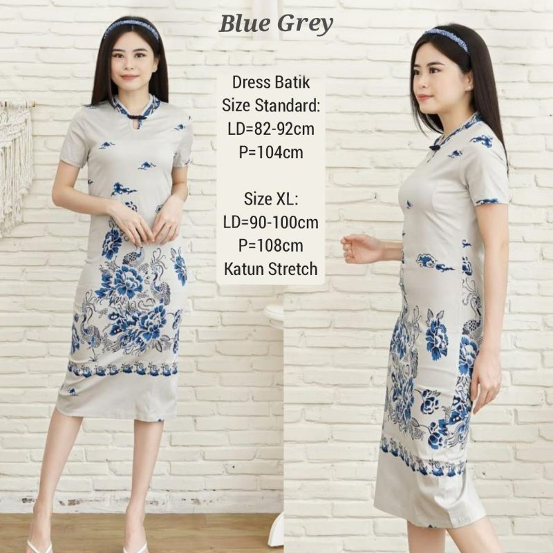 Jual Midi Dress Batik Wanita Corak Baju Tradisional Cheongsam Qibao