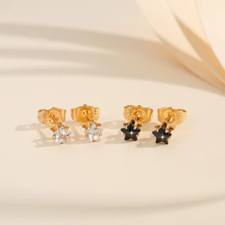 Lanme Jewelry Anting Wanita Tusuk Kristal Bentuk Bintang Titanium Anti Karat Earrings Korea Aksesoris Fashion Y272