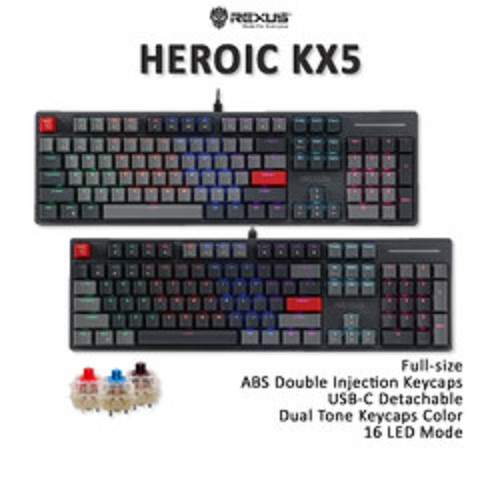 Jual Rexus Heroic KX5 Mechanical Gaming Keyboard Full Size RX-KX5 ...