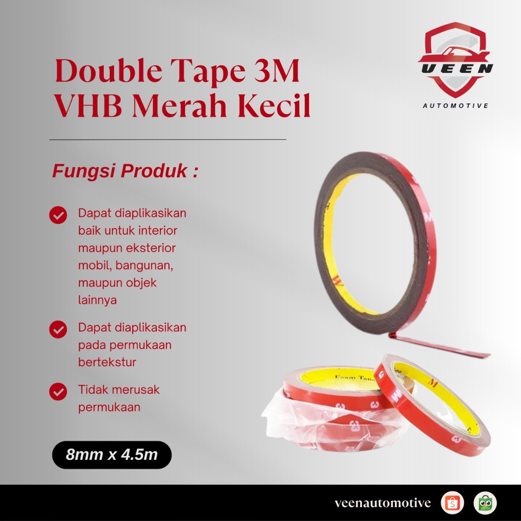 Jual Double Tape 3M VHB Merah Kecil 8MM / Isolasi 3M Merah Kecil 8MM
