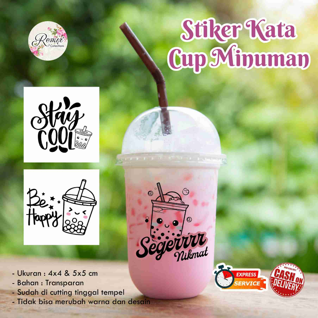 Jual Stiker Transparan Kata Cup Minuman Label Kotak Toples Kemasan Botol Minuman Custom 7910