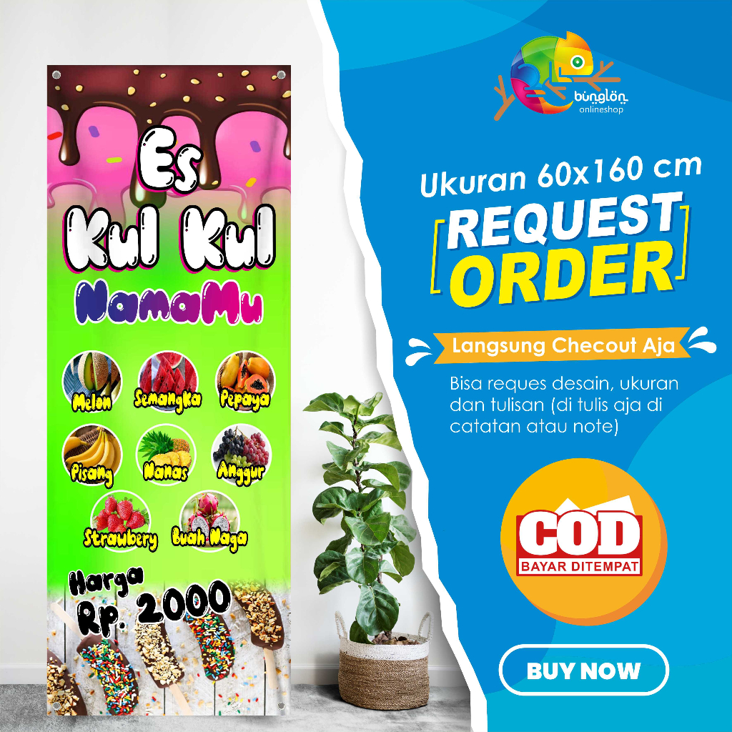Jual Size 60x160 Cm Spanduk Banner Es Kul-Kul Buah Bisa Reques Desain