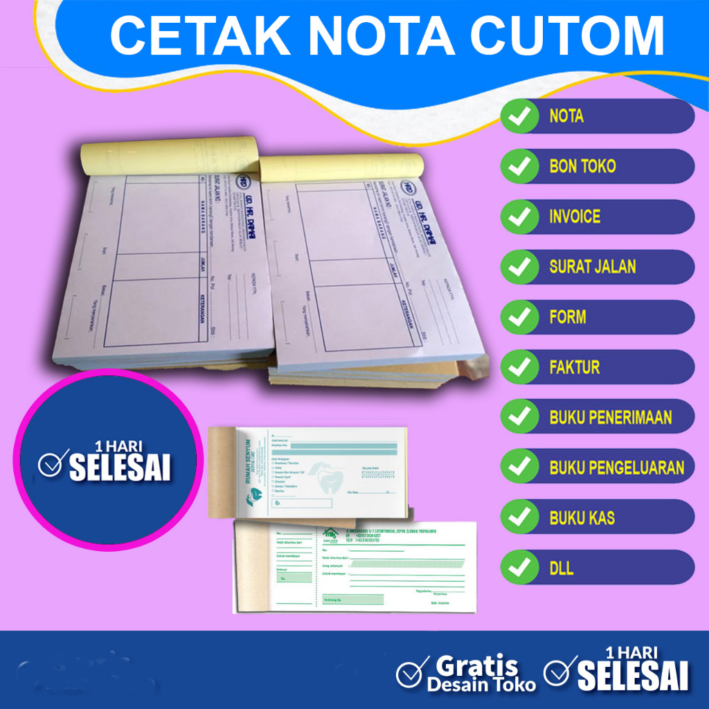 Jual Cetak Nota Custom Bon Kwitansi Murah Full Warna Shopee Indonesia 1000