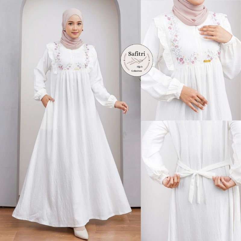 Jual ZORA DRESS 1 Gamis bahan polo linen putih hitam Manasik Haji