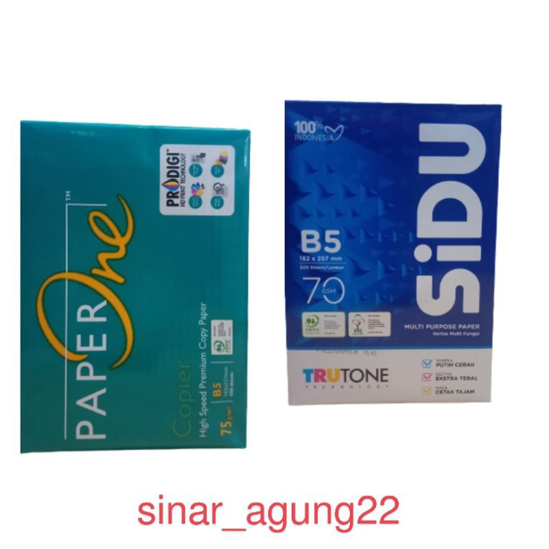 Jual Kertas Hvs B5 SIDU 70g & B5 PAPERONE 75g Ukuran 182x257mm - 1Rim ...