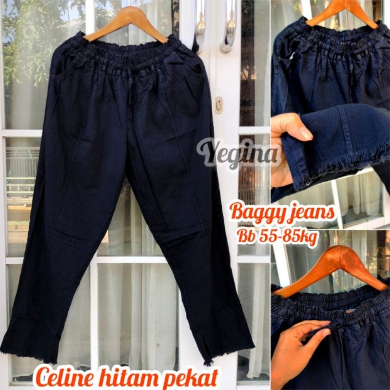 Jual CELINE CELANA LUNA JEANS UKURAN JUMBO WARNA HITAM PEKAT