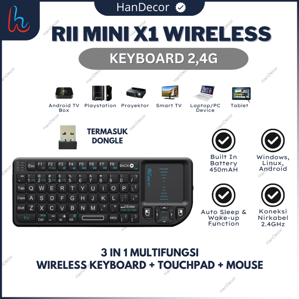 Jual RII Mini X1 Keyboard Wireless 2.4G Air Mouse Keyboard Touchpad