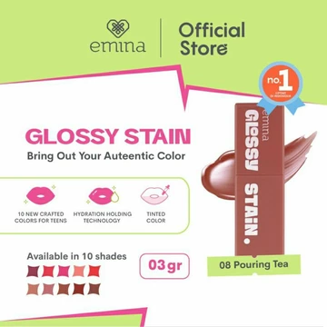 Emina Glossy Stain Lip Tint Melembabkan Bibir Make Up Kecantikan Glosy Vitamin E Remaja Dewasa