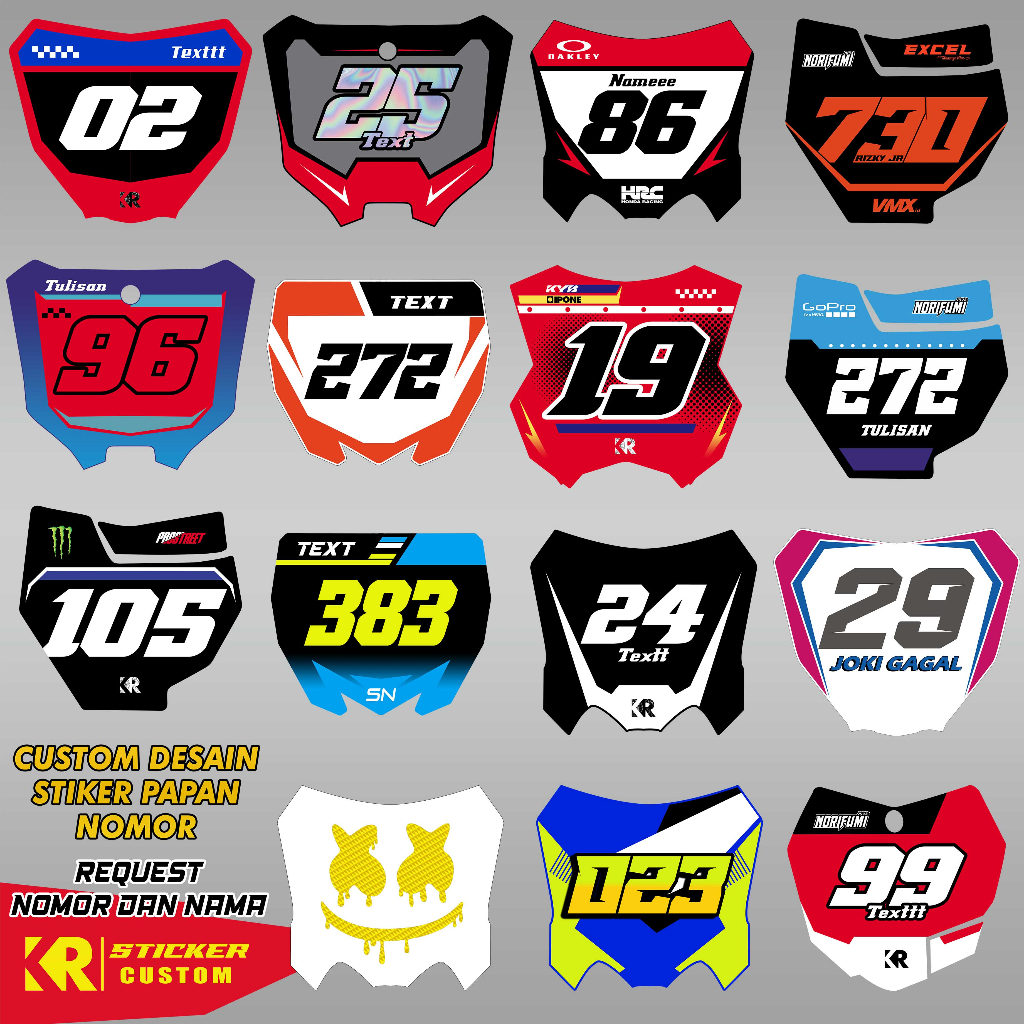 Jual Stiker Papan Nomor CRF RMZ KX KTM YZ KLX GORDON | Request desain ...
