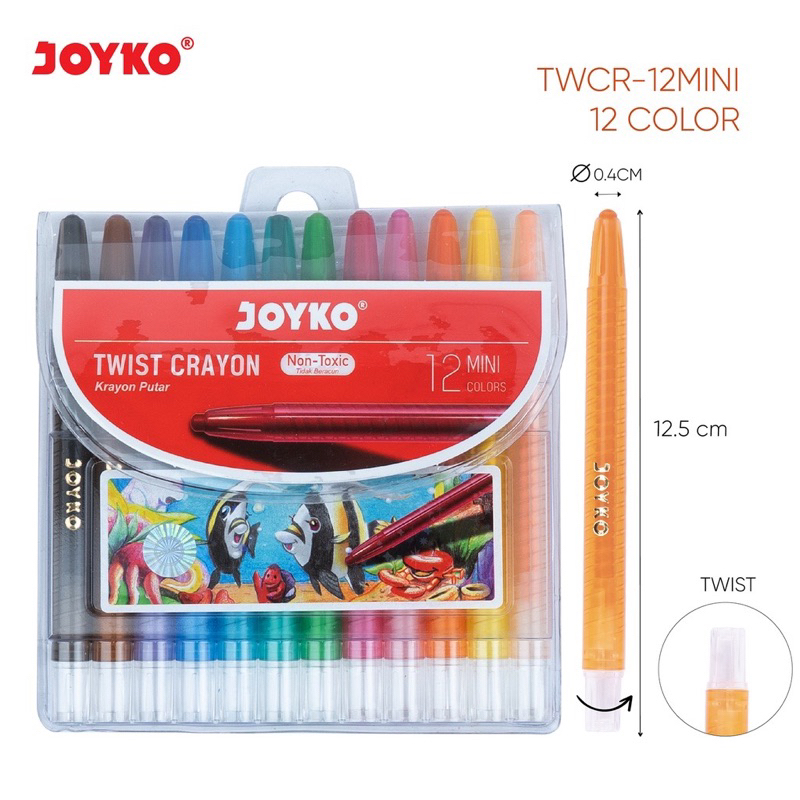 Jual Joyko crayon putar twist mini isi 12 warna Krayon Putar Mini Twist
