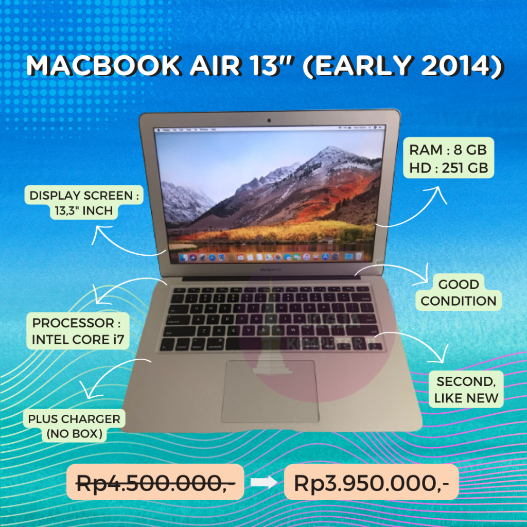 Jual MACBOOK AIR EARLY 2014 8GB ORIGINAL APPLE SECOND MULUS NO BOX ...