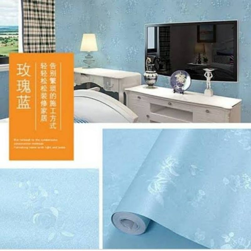 Jual Wallpaper Dinding Biru Polos Wallpaper Dinding Kamar Tidur Motif