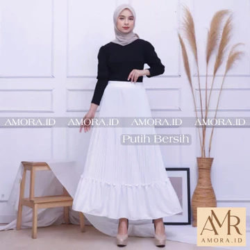 Rok Ruffle Plisket Panjang Muslim Model Susun Lidi Polos Premium