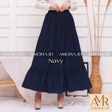 Rok Ruffle Plisket Panjang Muslim Model Susun Lidi Polos Premium