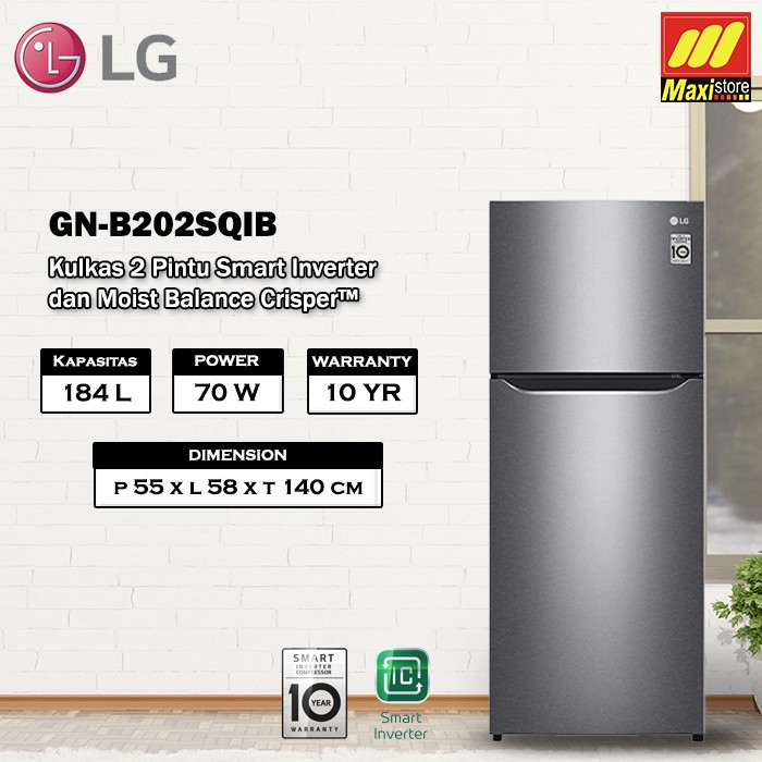 Jual Kulkas LG GN-B202SQIB Inverter 2 Pintu Garansi Resmi | Shopee ...