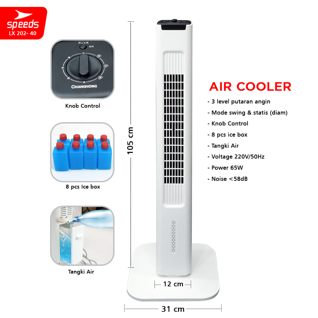 Jual Speeds Tower Fan Air Cooler Portable Kipas Angin Fan Tower Stand Lantai Purifier Elektrik