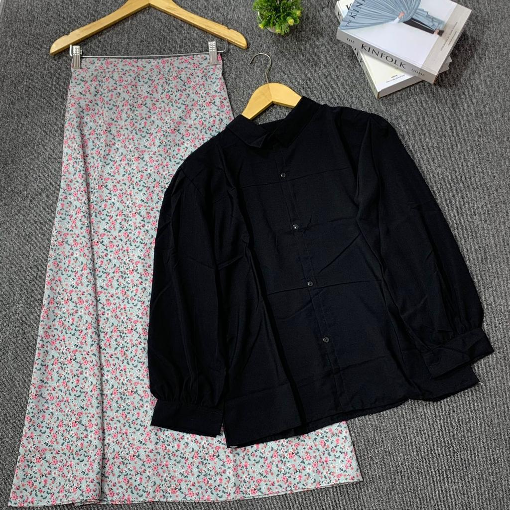 Jual ONESET 2IN1 KEMEJA ROK MOTIF / setelan wanita korean style atasan ...
