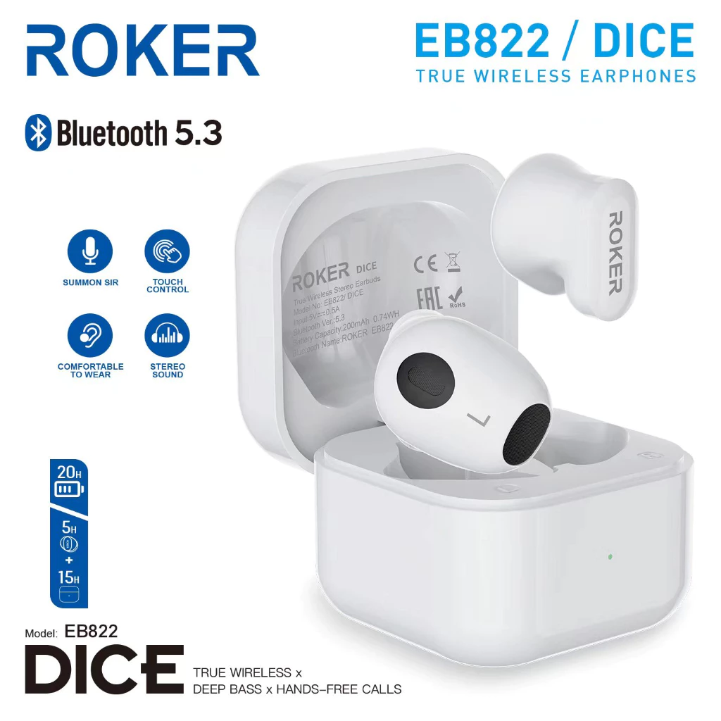 TWS ROKER DICE EB822 TRUE WIRELESS DEEP BASS BLUETOOTH 5.3