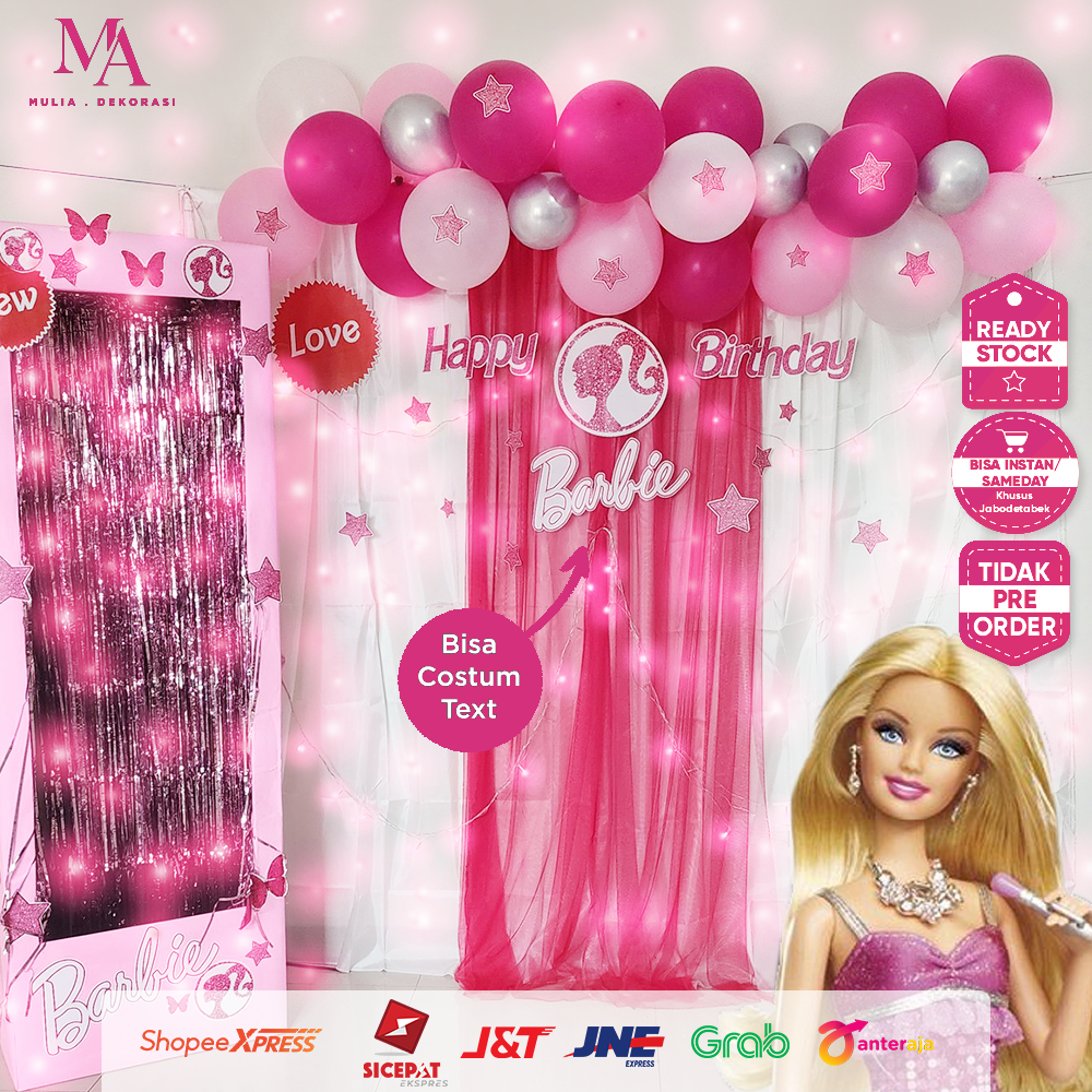 Jual Dekorasi Ulang Tahun Anak Paket Set Tema Barbie Pink Backdrop Photobooth Birthday Aqiqah