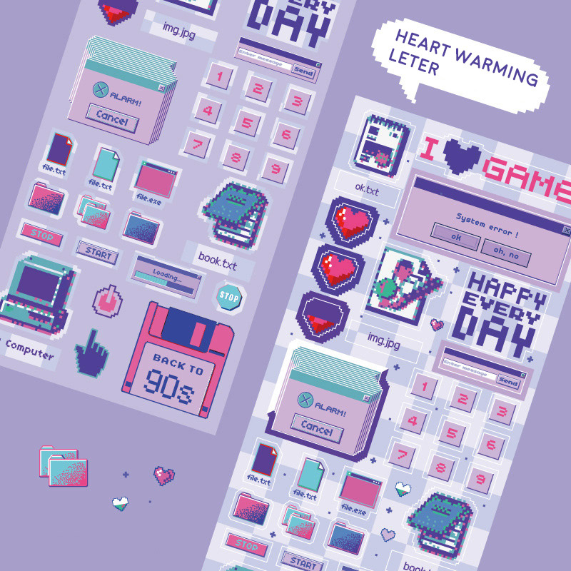 Jual Retro Pixel Art Style Stickers / Stiker Hologram Motif Lucu ...