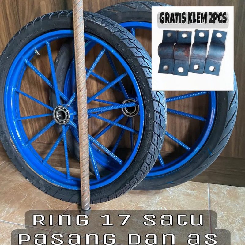 Jual Roda gerobak ring 17 Satu Pasang Dan As besi [bonus klem 2pcs ...