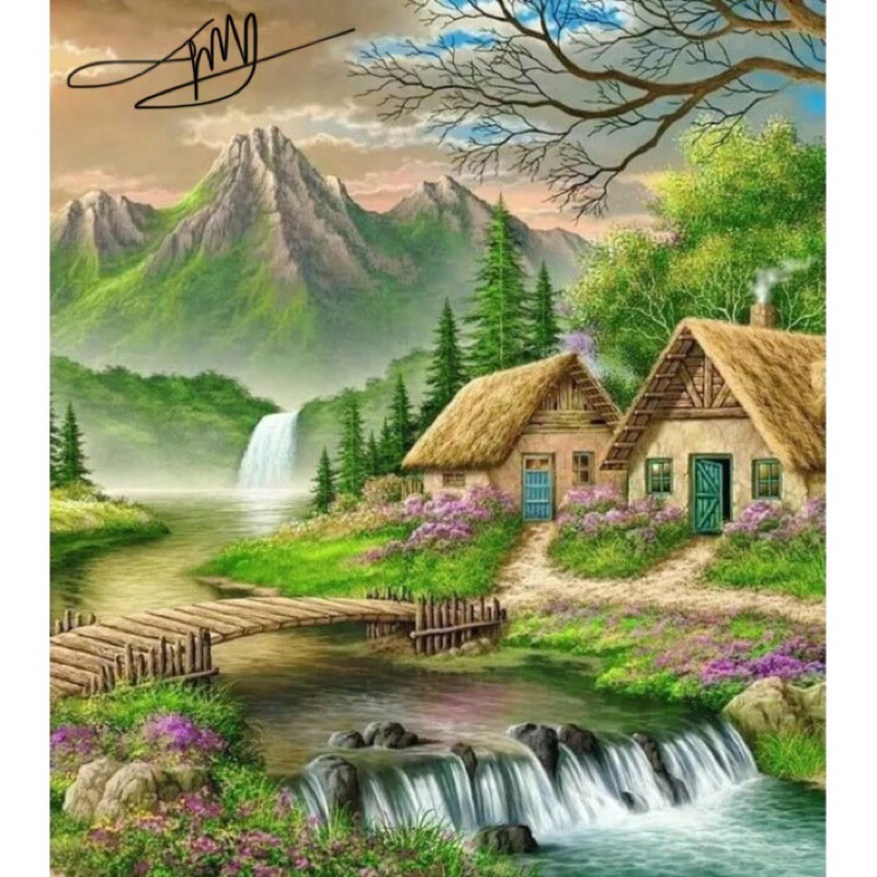 Jual hiasan dinding lukisan desa dengan bingkai klasik | Shopee Indonesia