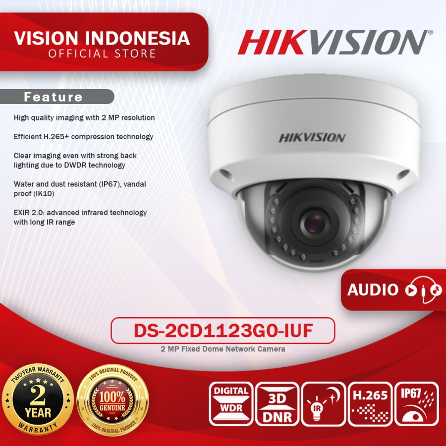 Jual HIKVISION DS-2CD1123G0-IUF - HIKVISION IP CAMERA 2MP AUDIO + MICRO ...