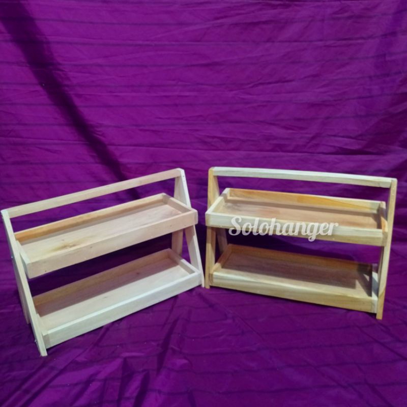 Jual RAK ROTI 2 SUSUN KAYU SERBAGUNA BUMBU DAPUR HIASAN KAMAR TIDUR