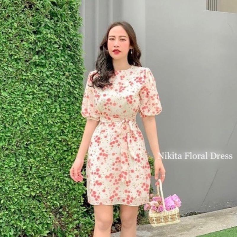 Jual Nikita Dress Korean Vintage Mini Casual Floral Retro Summer Pantai Tempramen Gaun Cantik