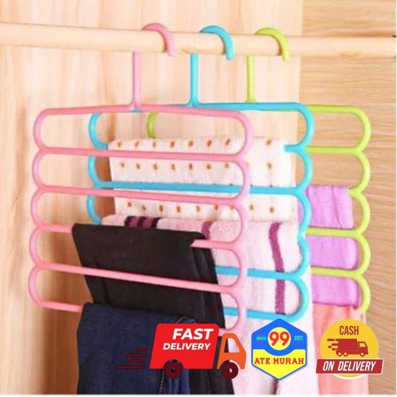 Jual 5 in 1- HANGER 5 SUSUN Plastik/Hanger Baju/Hanger Susun/Rak Baju ...