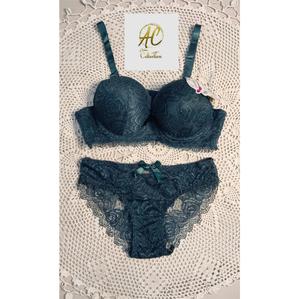 Jual BRA SET bh + cd beha celana dalam wanita setelan renda import quality  RC03 36-42 cup B / bra sexy hot busa motif bunga import 1 set