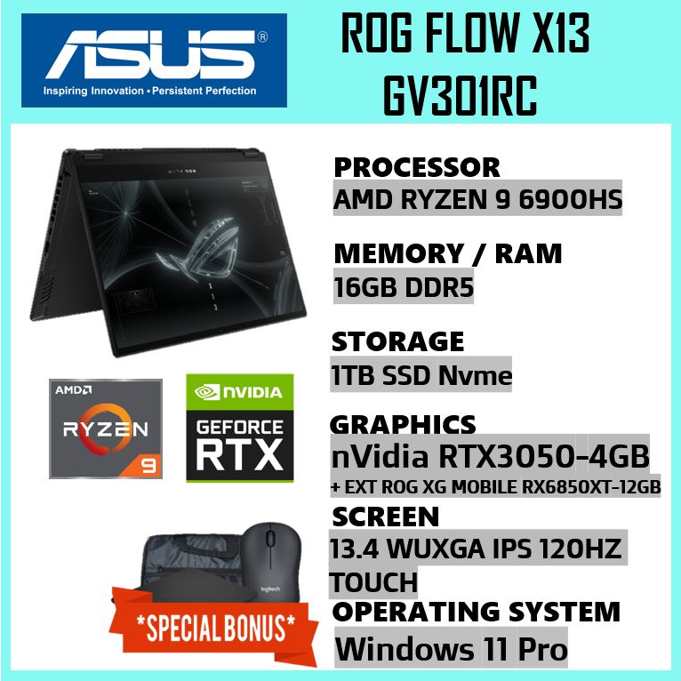 Jual Asus ROG Flow X13 GV301RC Ryzen 9 6900HS 16GB DDR5 1TB SSD Nvidia ...