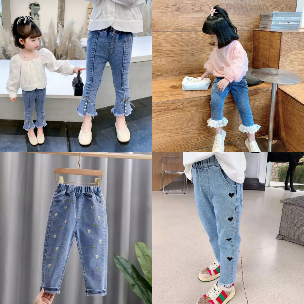 Jual Hyejin Celana Jeans Anak Perempuan Denim Jeans Anak Cewek Mutiara Love  bisa COD | Shopee Indonesia