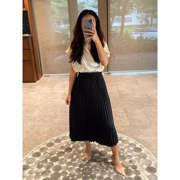 HNGK Signature Midi Skirt Rok Plisket Payung Mayung Midi Tanggung 7 8 Pleated Premium Wanita R04