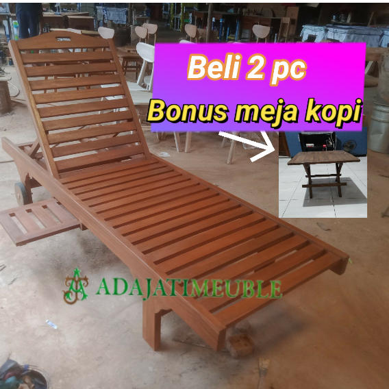 Jual Sunbed Lounger Kursi Pantai Kolam Renang Bahan Kayu Jati Perhutani Shopee Indonesia 4526