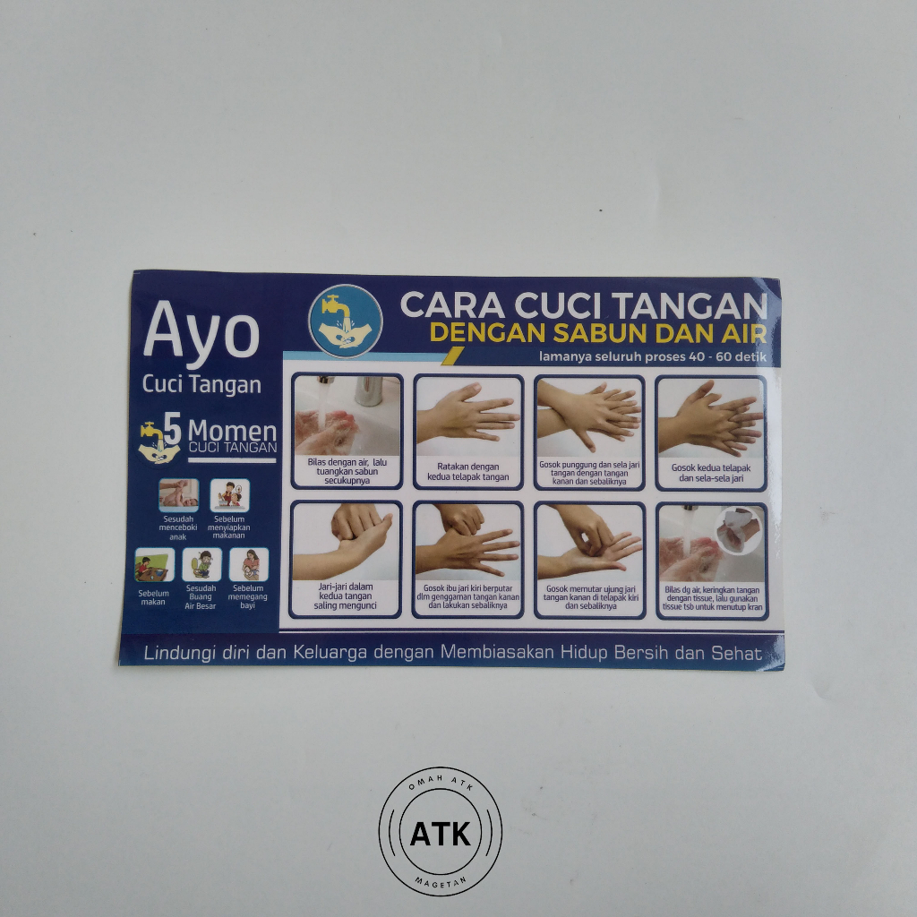 Jual Stiker 5 Momen Cuci Tangan Rt Cuci Tangan Menggunakan Sabun Dan Air Phbs Ctps