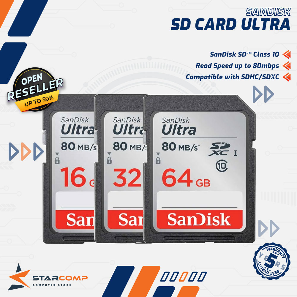 Jual SD CARD SANDISK Ultra 16GB 32GB 64GB 80mbps Class 10 SDCard SDHC