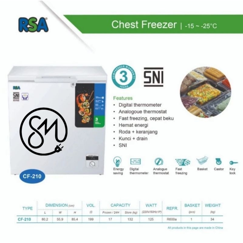 Jual Chest Freezer RSA CF-210 200 Liter freezer Box CF210 | Shopee ...