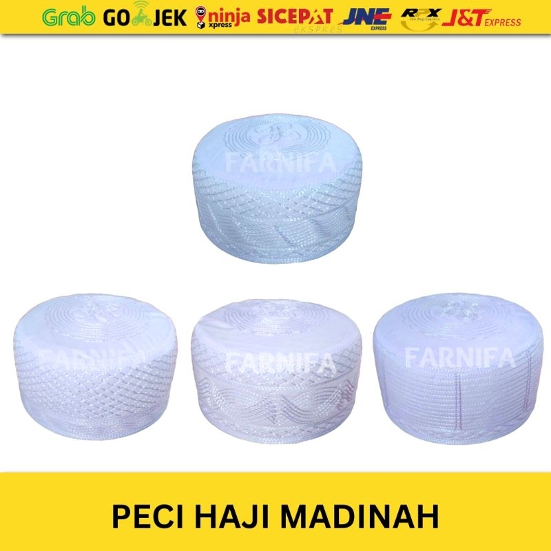 Grosir 20 pcs Peci Haji Madinah Putih Hitam Kopiah lipat Dewasa
