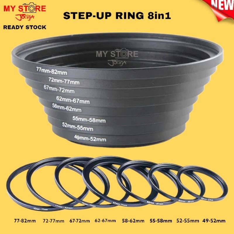 Jual 8 pcs Step up ring filter adapter lensa 49mm52mm 52mm55mm 55mm