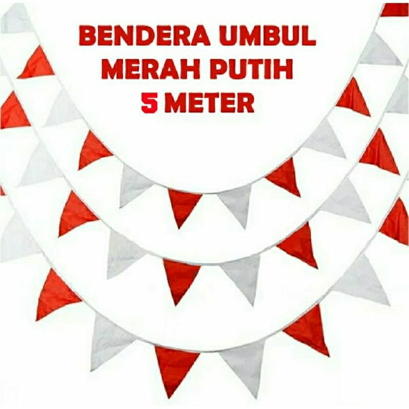 Jual Bendera segitiga renteng merah putih & warna warni 5 meter / bahan