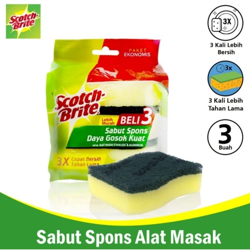 Jual Scotch brite 3m 3pcs sabut spons hijau cuci piring ID-30P3 ...
